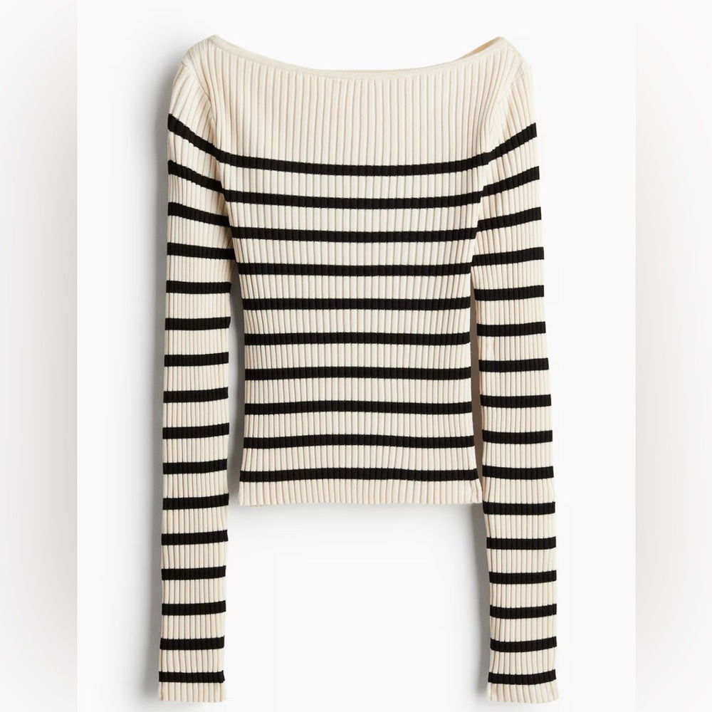 H&M Ribbed Sweater with Black and Cream Stripes